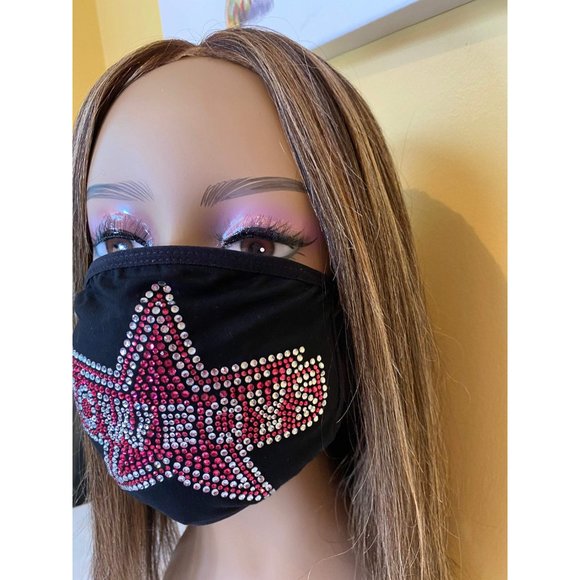 Dallas COWBOYS Pink Bling Rhinestone Face Mask - Picture 6 of 11